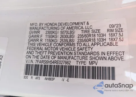 2024 Honda Cr-V Hybrid Sport z USA, uszkodzony, nr VIN 7FARS6H54RE027662
